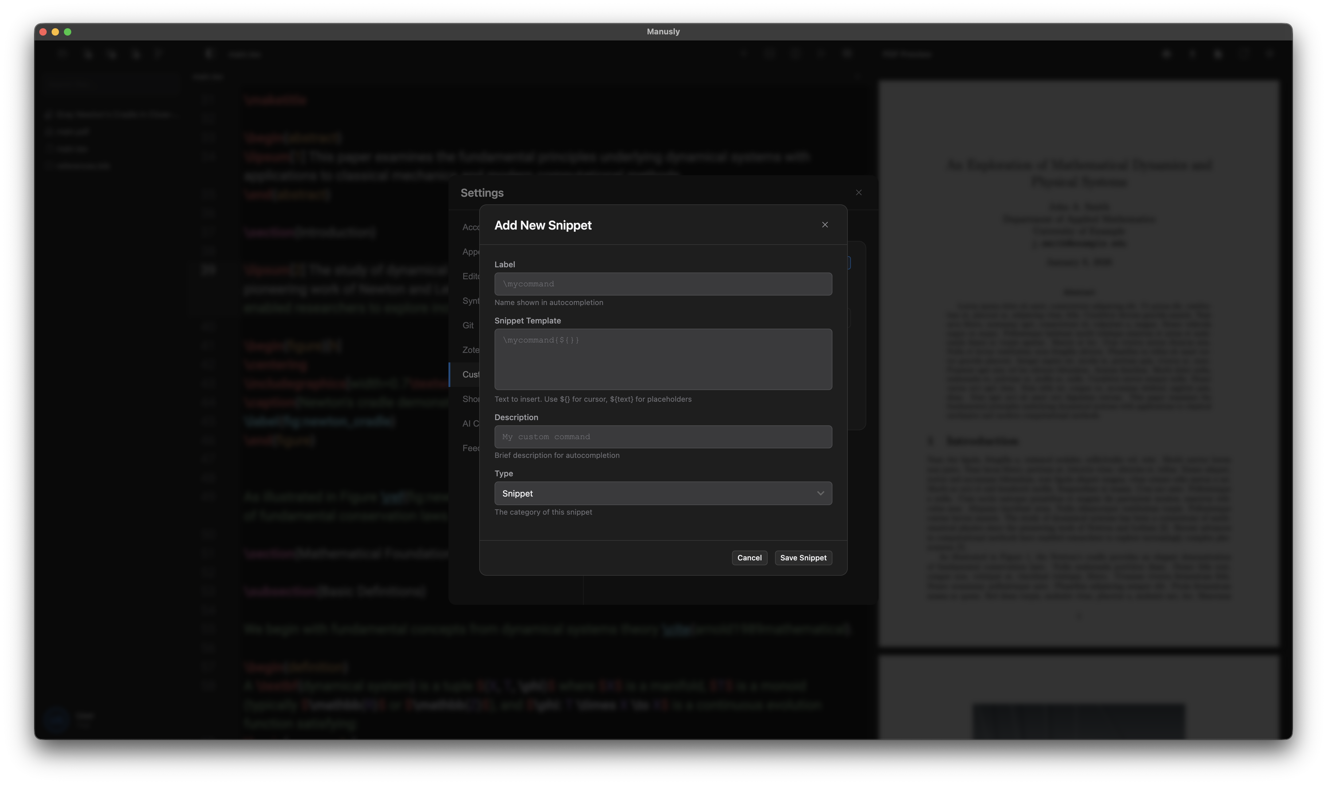 Custom Snippets Preview